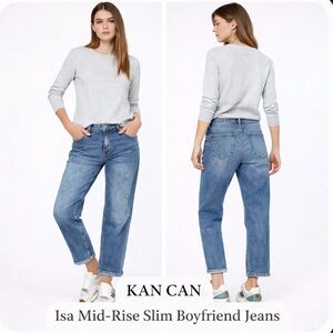 KanCan Isa Mid-Rise Slim Boyfriend Jeans Size 26 • Stretch Distressed Denim